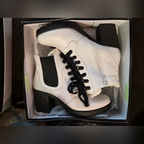 MIA Shoes - MIA White and Black Lace-Up Combat Boots